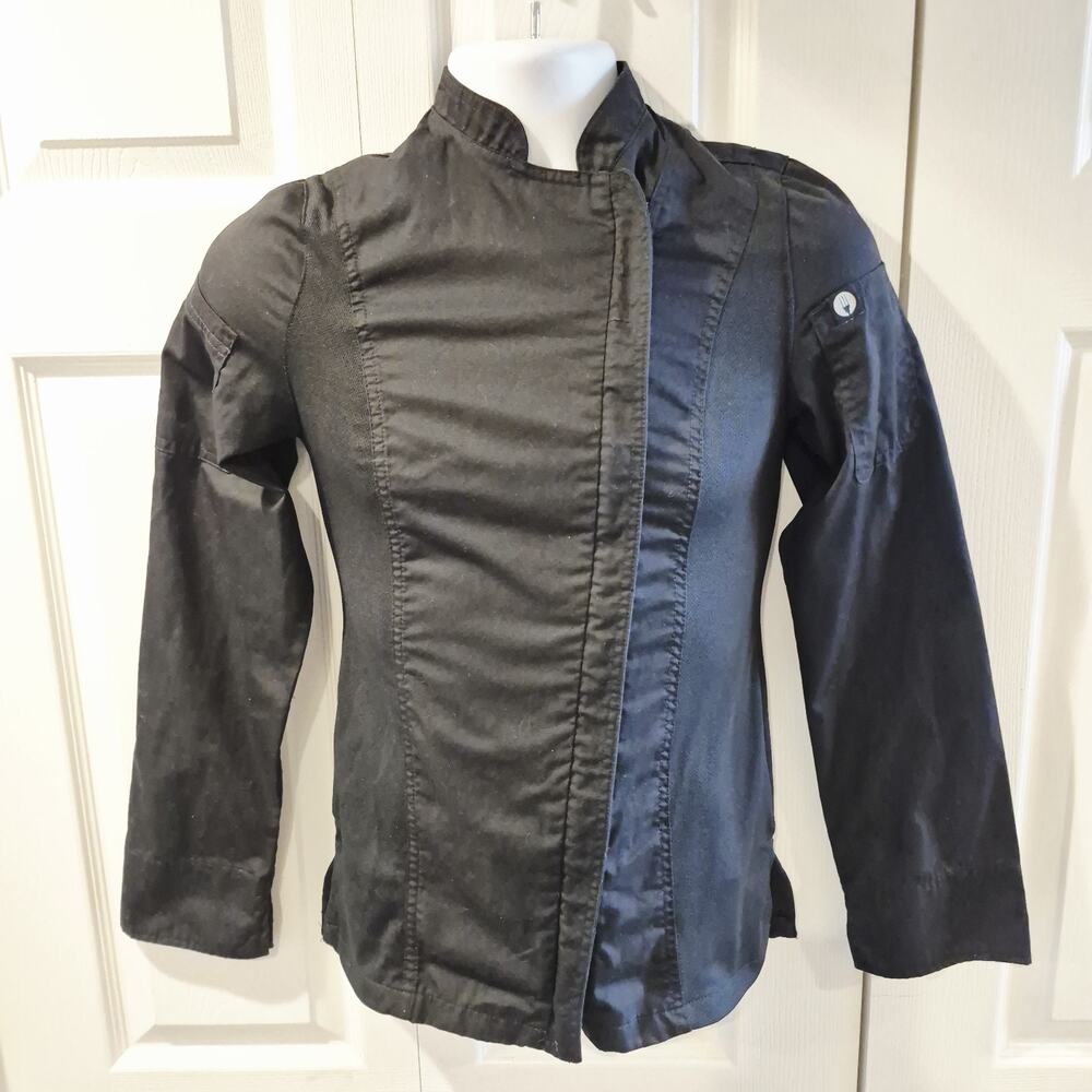 Chef Works Womens XS Black Chef Jacket Restaurant Kitchen Uniform Long Sleeve